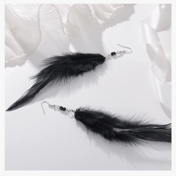 Black Feather Earrings - Picture 1 of 3